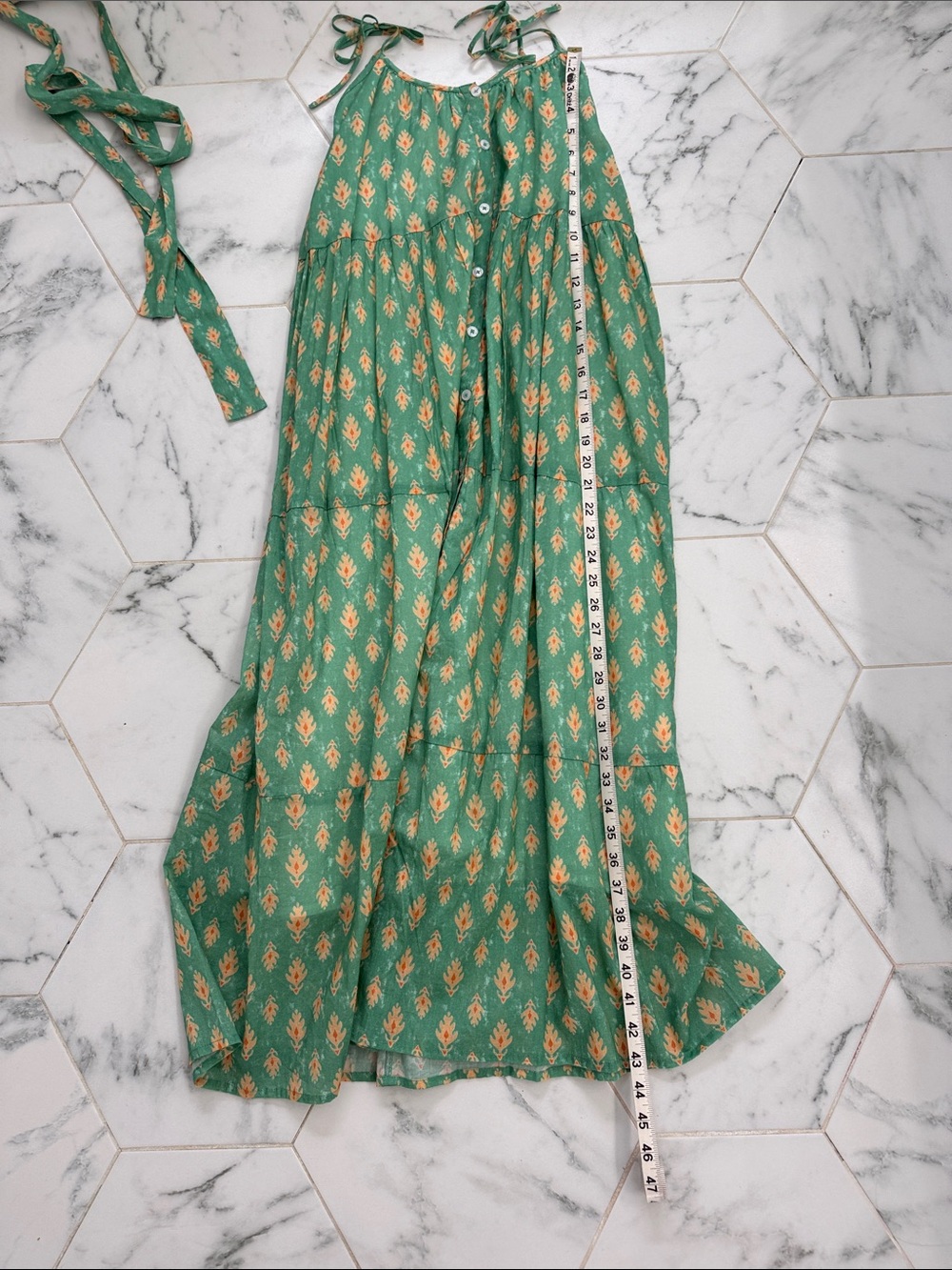 Marea Siesta Tie Dress Green with Peach Floral Print - Picture 4 of 5